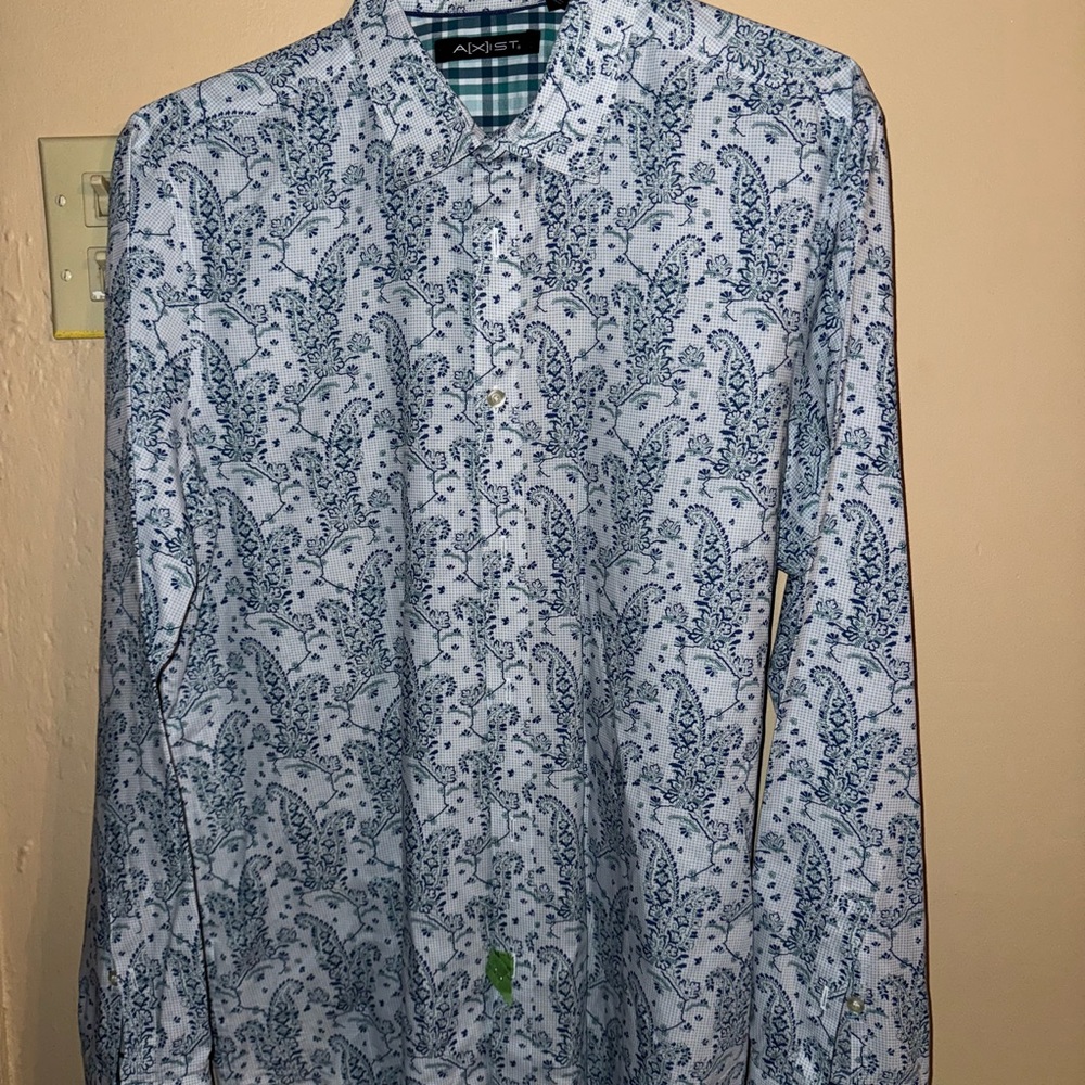 Blue and White Casual Button Down Shirt with Paisley Design